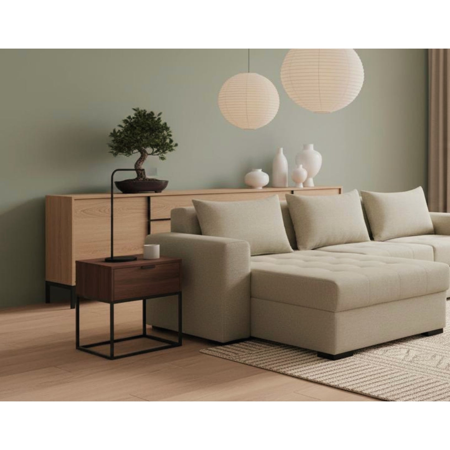 Otello Sleeper Chaise Sofa 106" Khaki