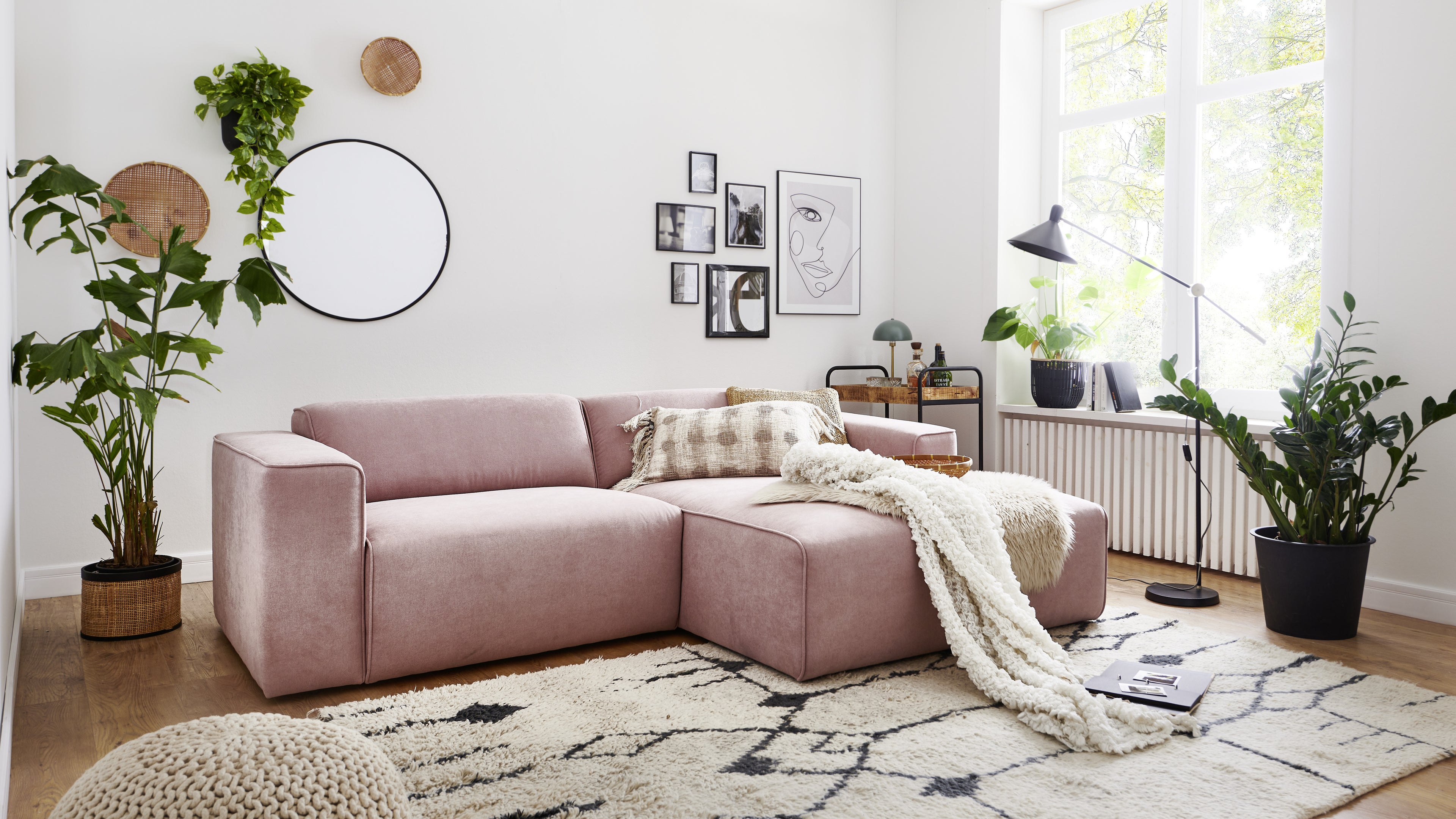 Enjoy Modular Sofa Performance Fabric Soft-Pink Scandinavian Living Room
