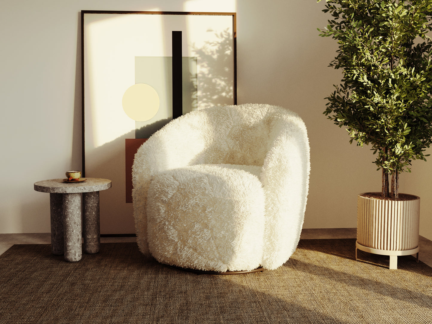 Gela Swivel Armchair Doodle Cream 33"