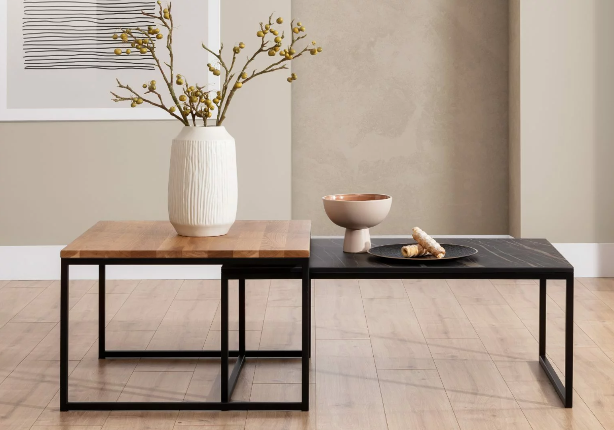 Grace Nesting Coffee Table 39" - Solid Wood & Sintered Quartz