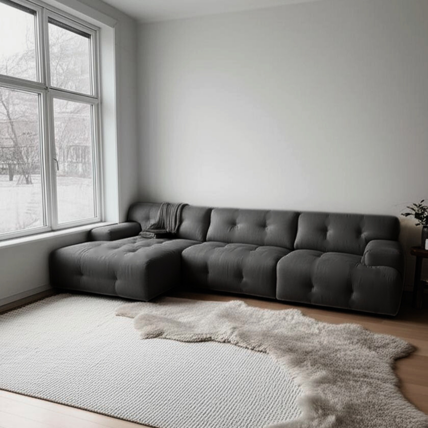 Bob 2-Piece Chaise Sectional Dark Grey 92"