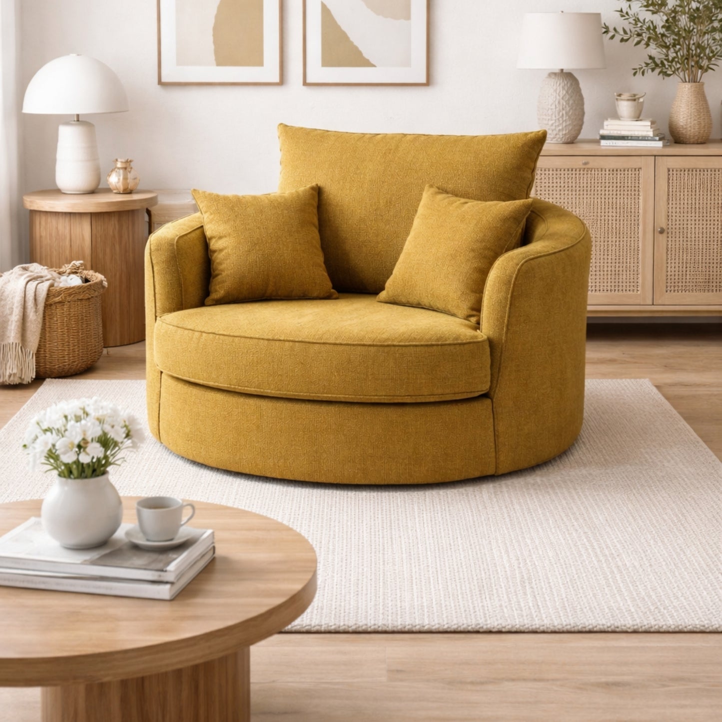 Round Barrel Swivel Chair with Pillows - Mustard 42"