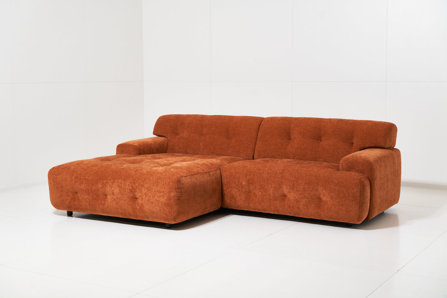 Bob 2-Piece Chaise Sectional Chenille Fabric Orange 92"