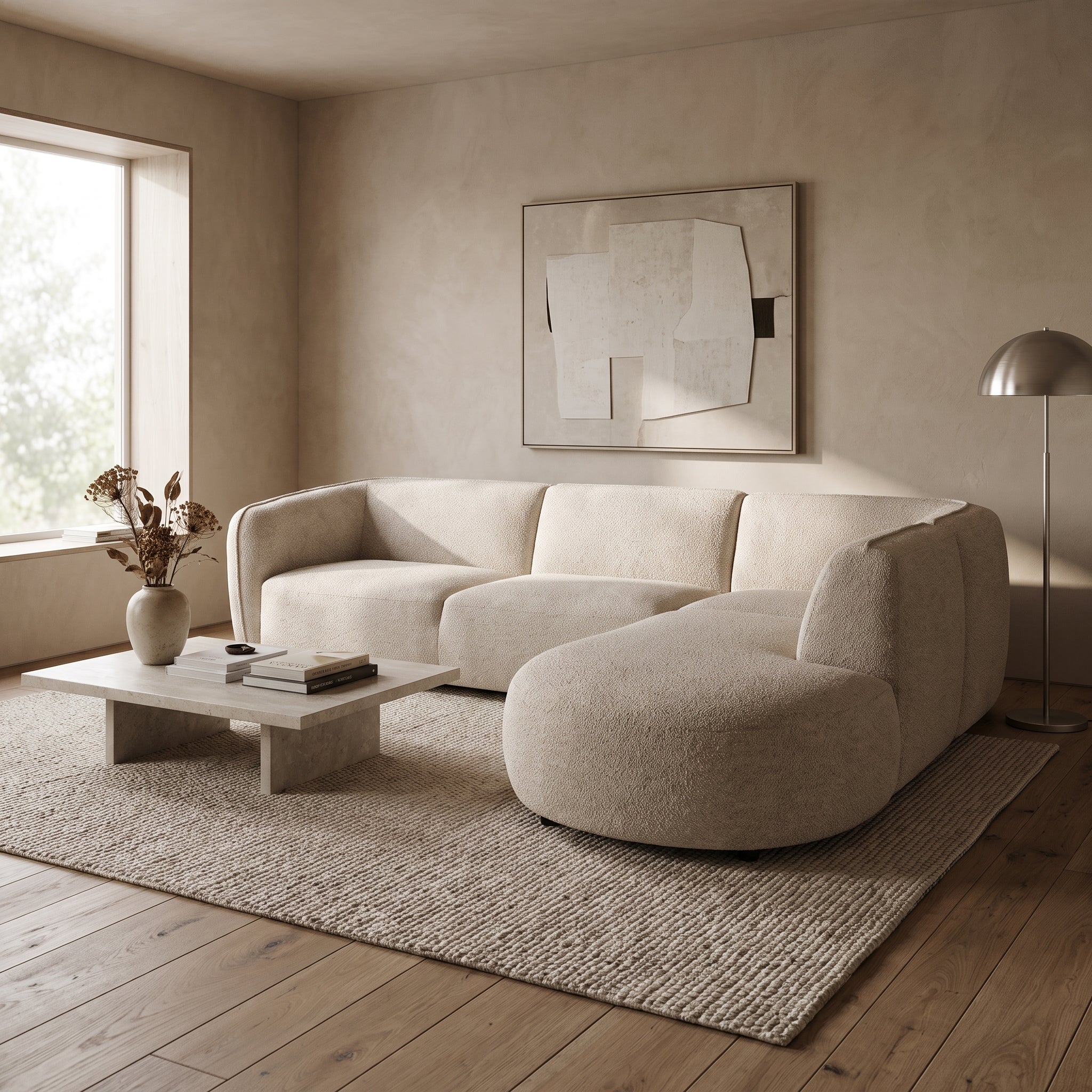 Loures Open-End (108") Sectional Sofa Beige Boucle