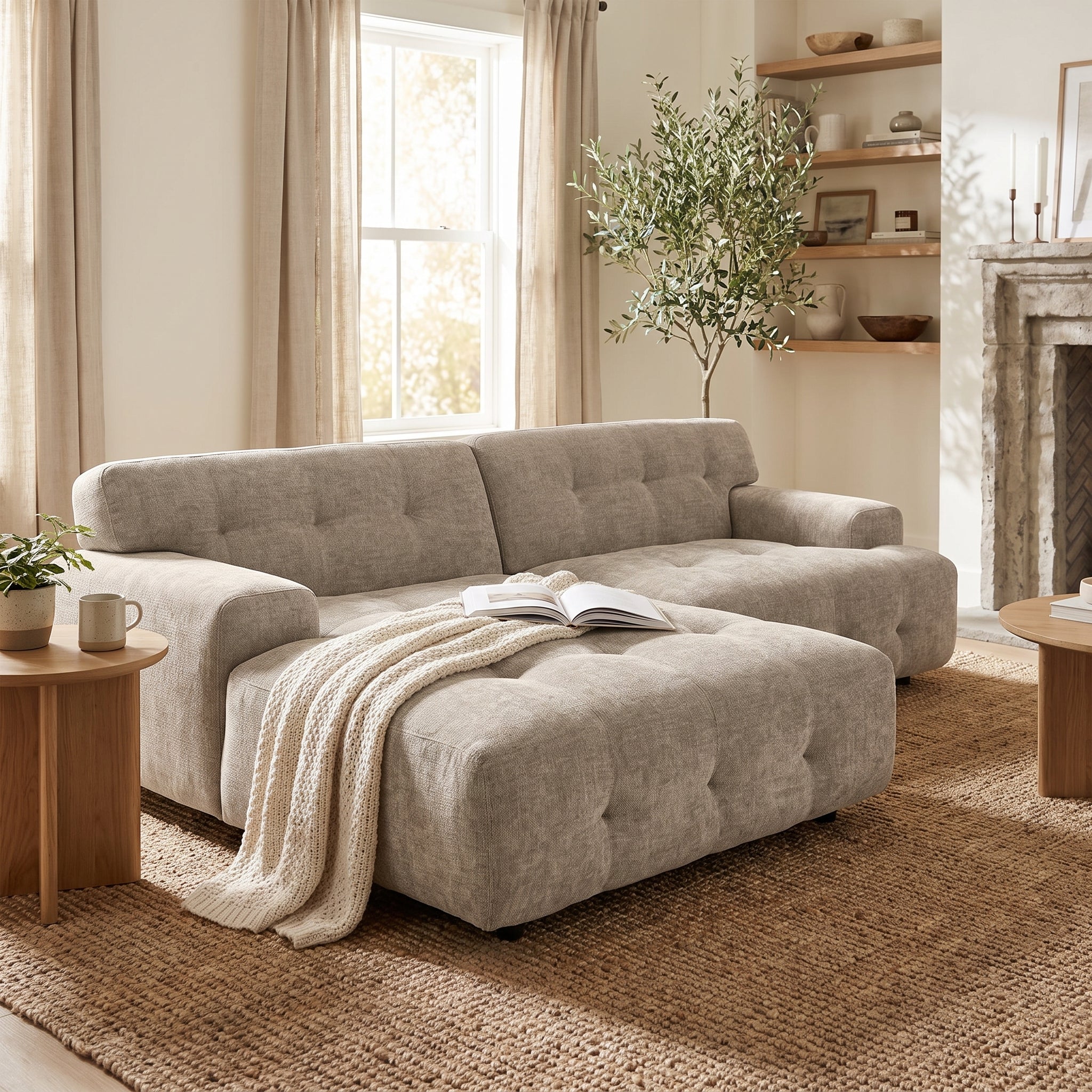 Bob 2-Piece (90") Sectional with Chaise Chenille Beige