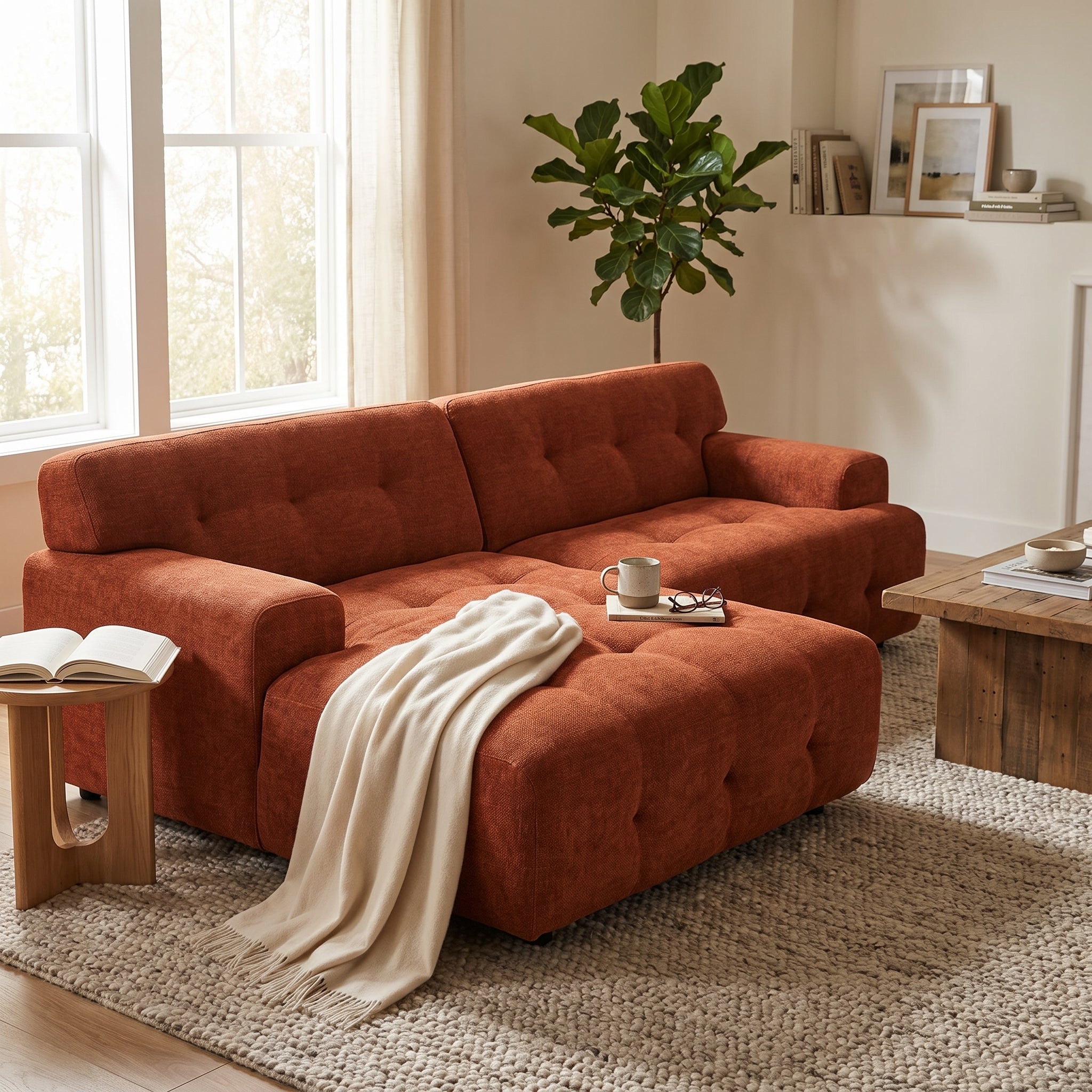 Bob 2-Piece (90") Sectional with Chaise Chenille Burnt Orange