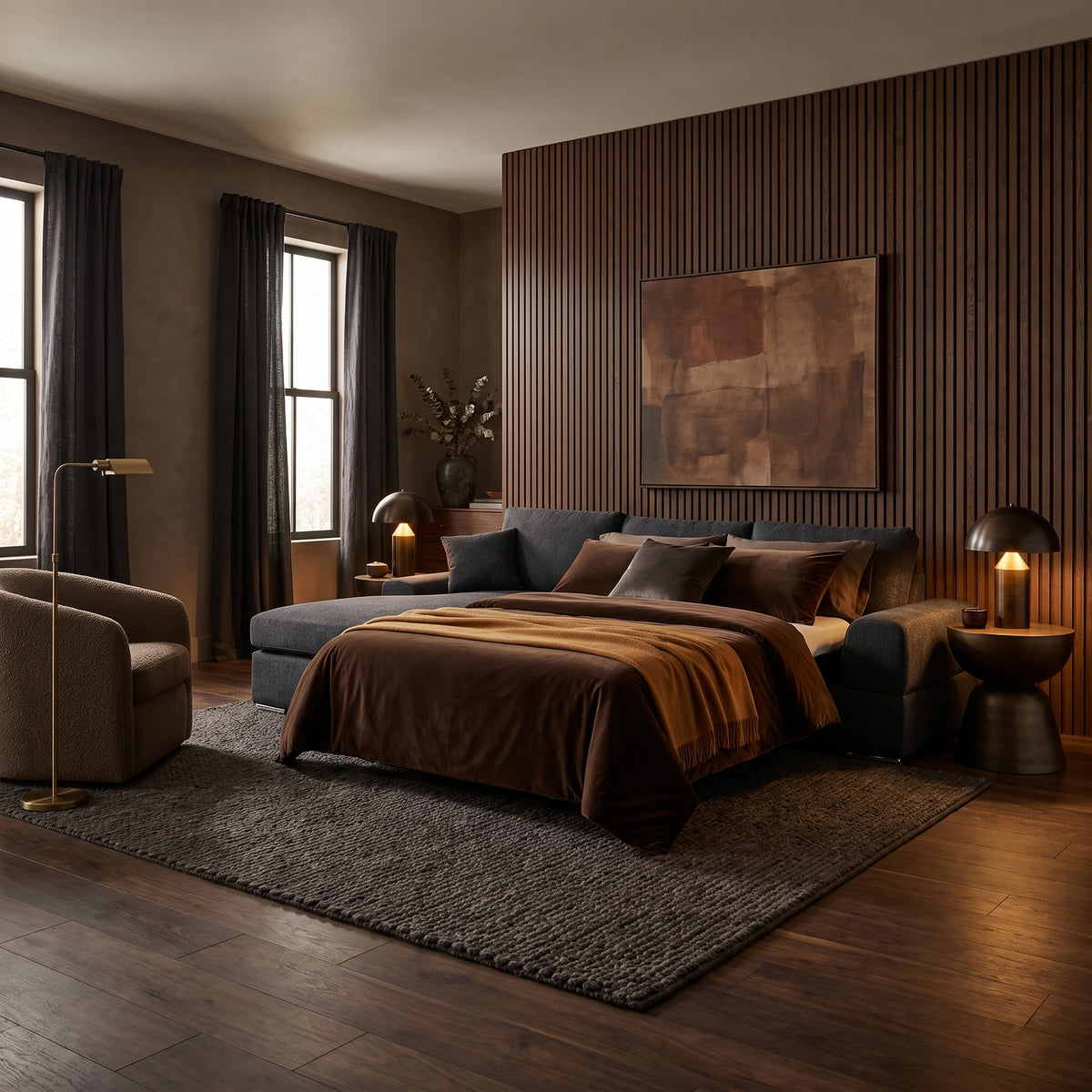 Minimalistic Sleeper Sectional 97" - Veda Anthracite