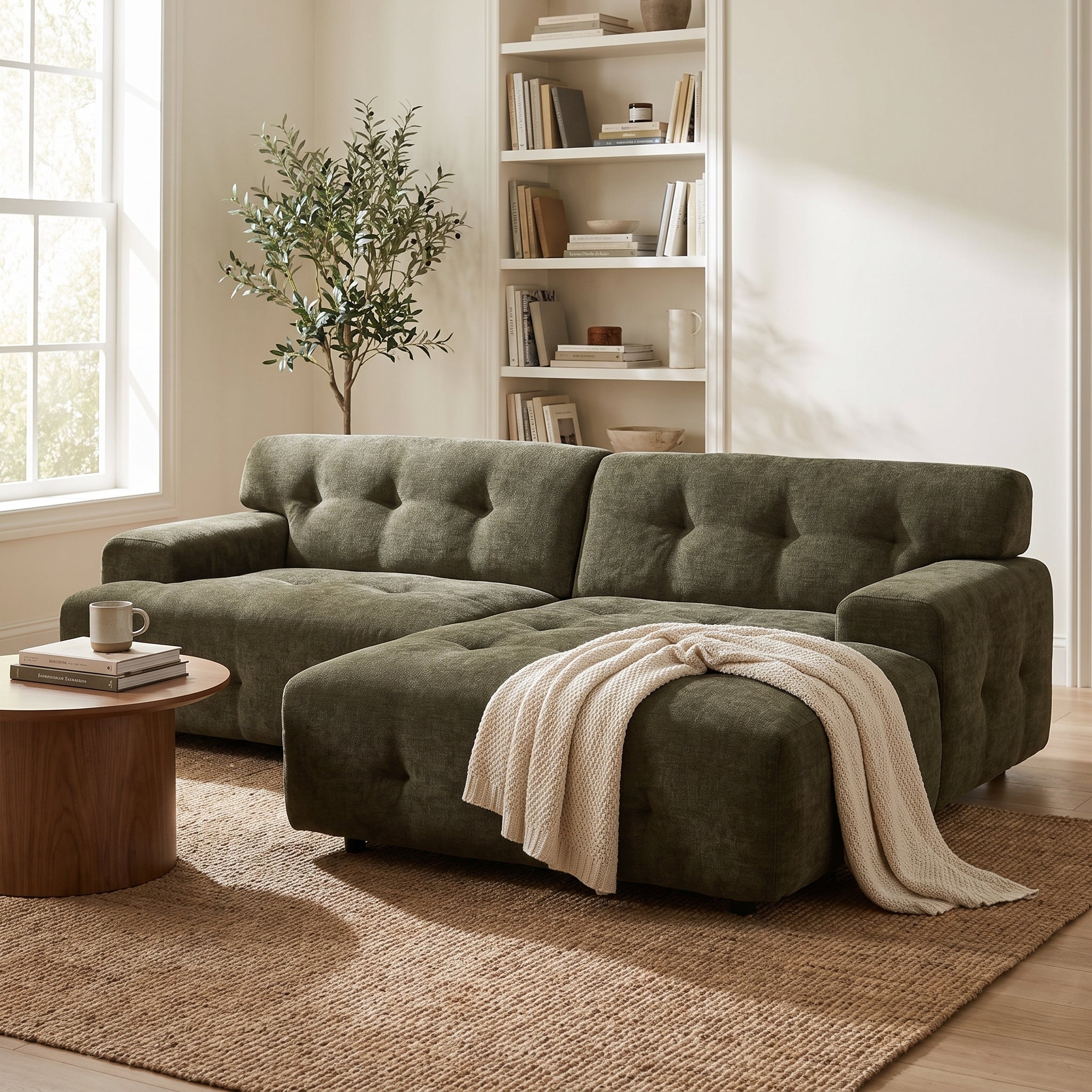 Bob 2-Piece (90") Sectional with Chaise Chenille Moss Green