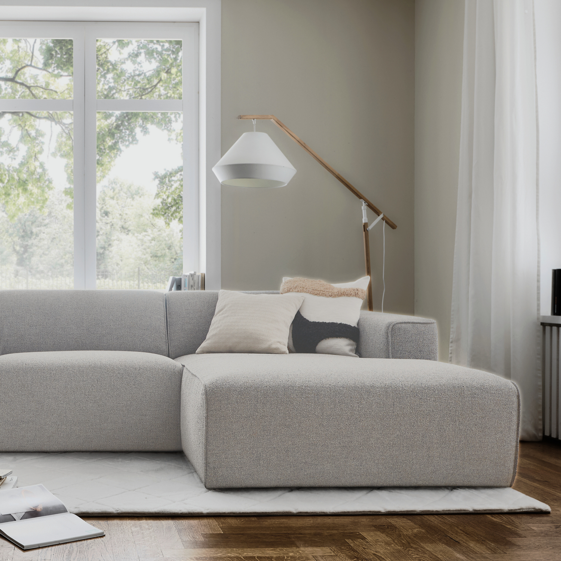 Enjoy Modular Sofa with Open-End Performance Fabric Soft-Grey Scandinavian Minimalism
