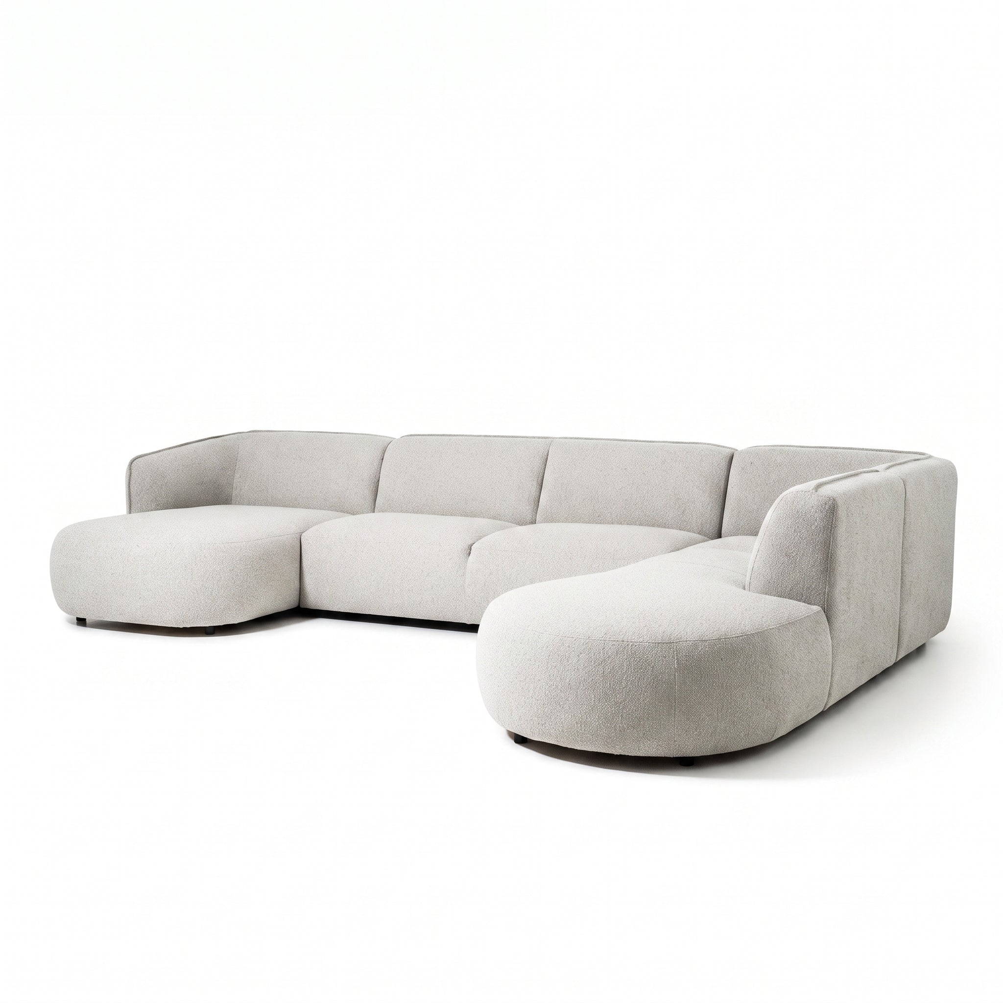 Loures Open-End (139") U-Shape Sofa Light Grey Boucle