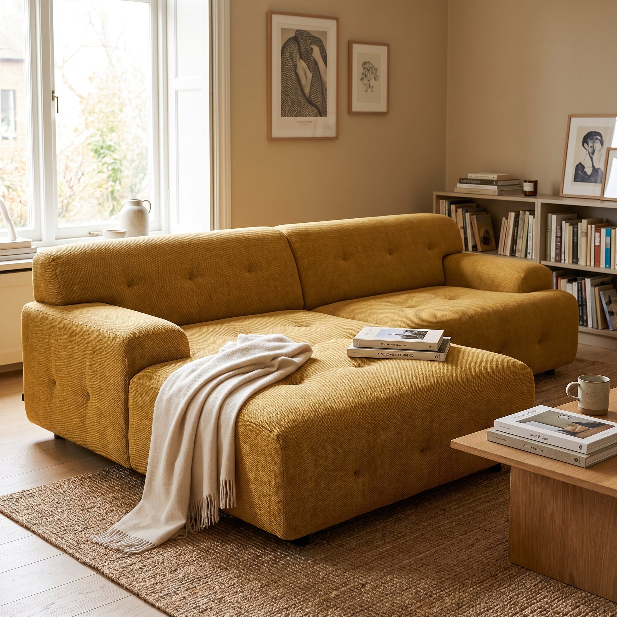 Bob 2-Piece (90") Sectional with Chaise Mustard Yellow Basketweave