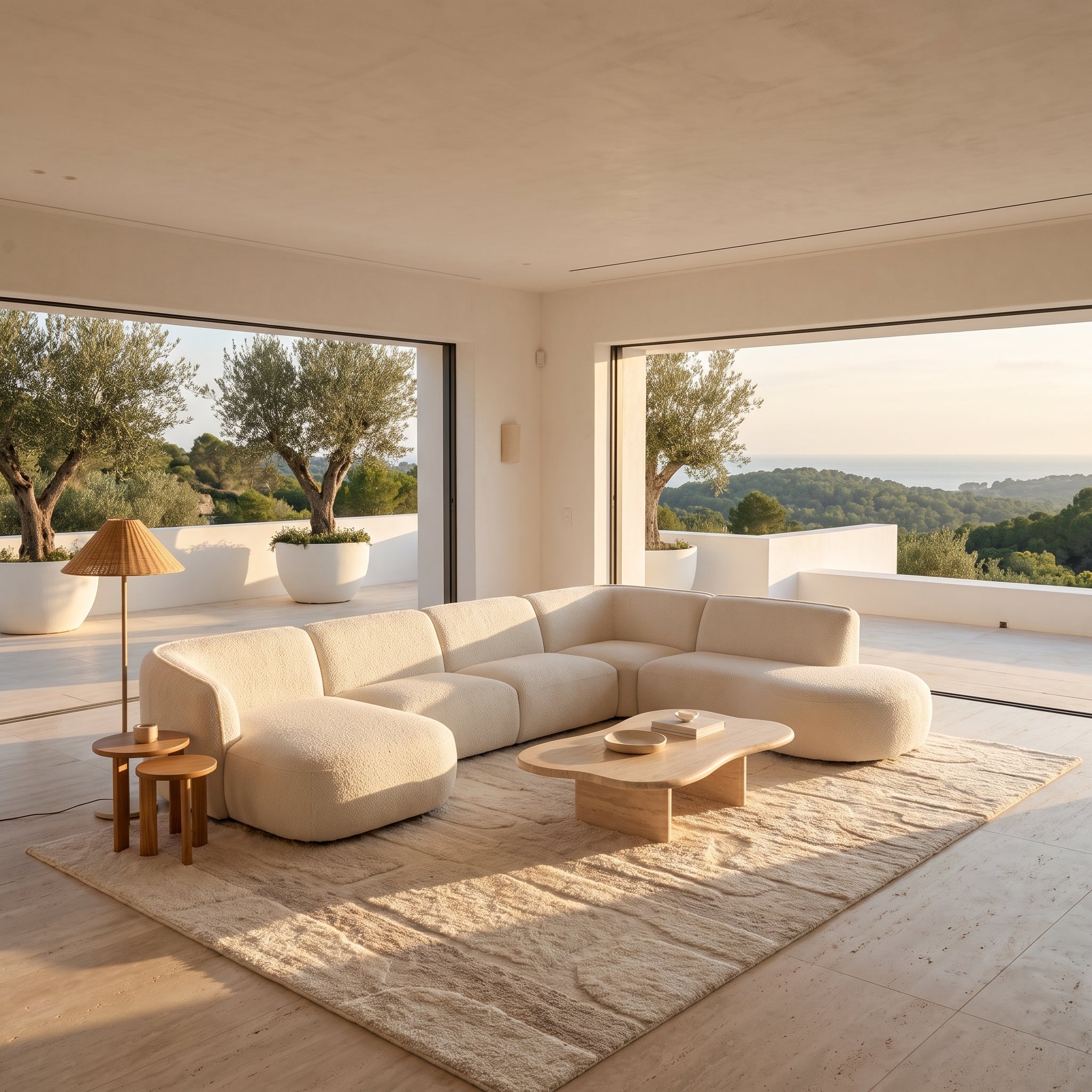 Loures U-Shape (139") Sectional Sofa Ivory Boucle