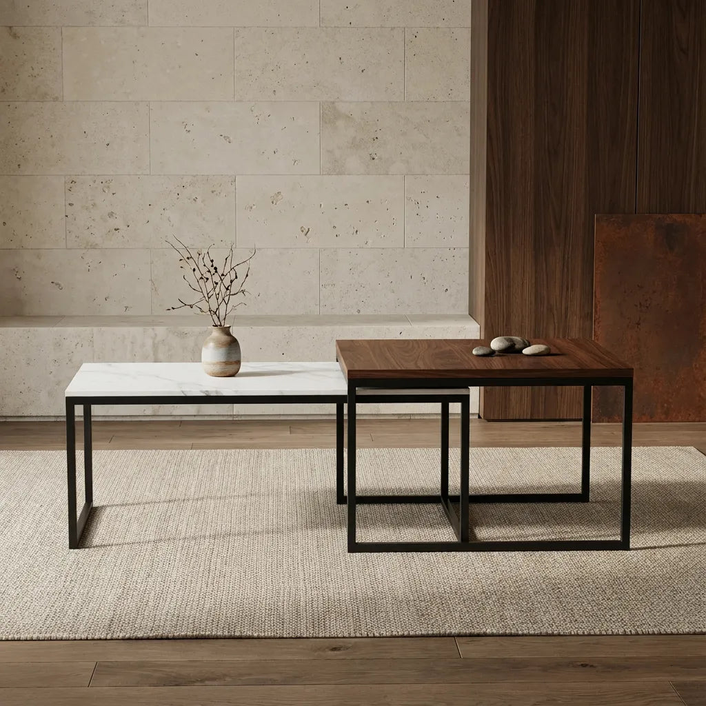 Grace Stone and Walnut Nesting Coffee Table
