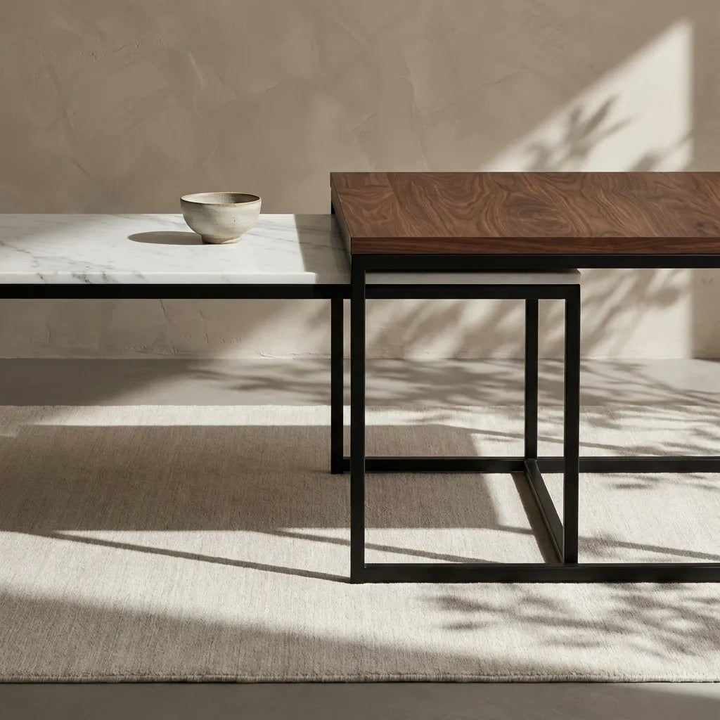 Grace Stone and Walnut Nesting Coffee Table