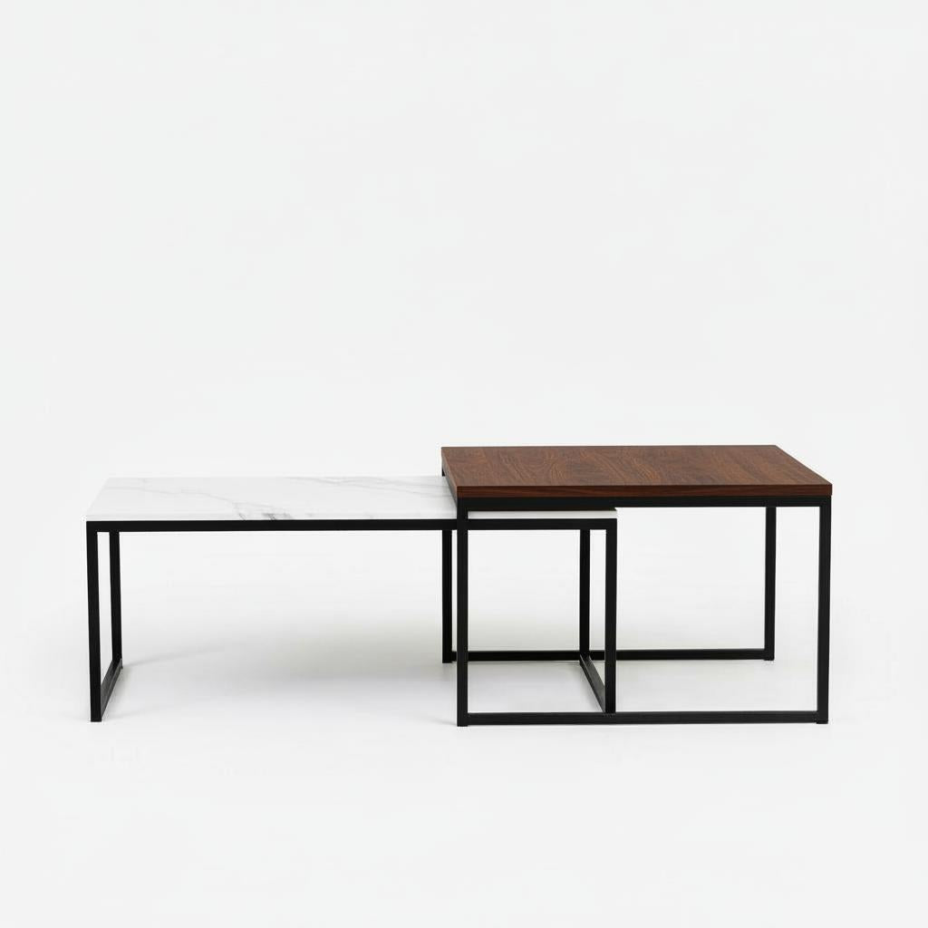 Grace Stone and Walnut Nesting Coffee Table