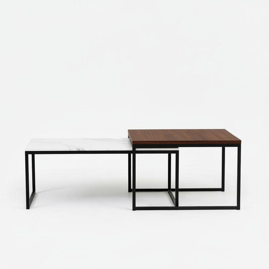 Grace Nesting Coffee Table 39" - Solid Wood & Sintered Quartz
