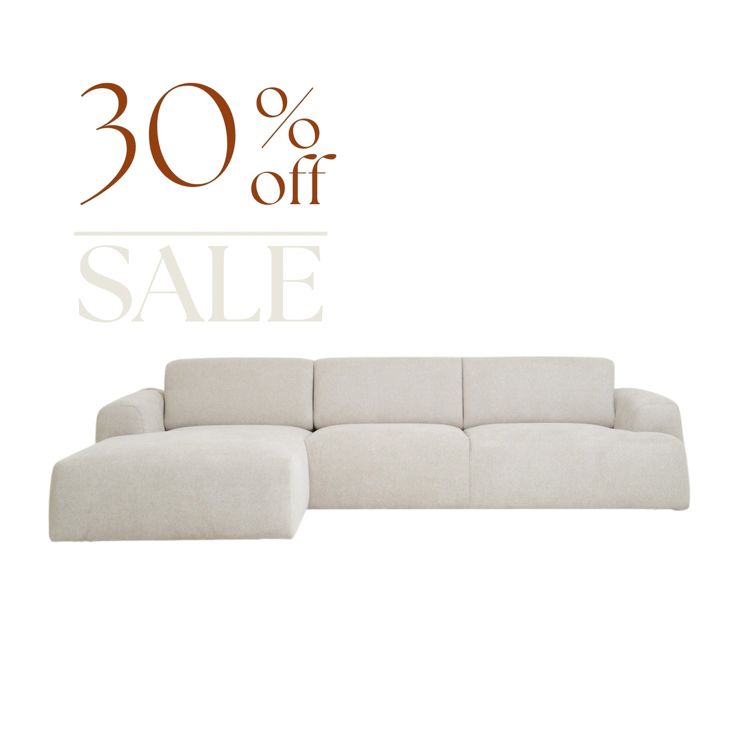 Kanto 2-Piece Chaise Sectional 102" Ivory Soft Voluminous Fabric
